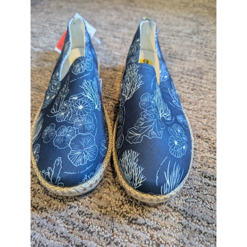 Vionic Beach Canva S 9 Laguna Espadrille Slip-On Shoes Blue Ocean Flats Women's